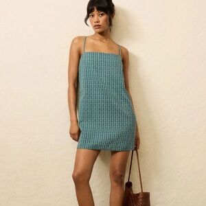 Faherty Teal Knit Spaghetti-Strap Mini Dress